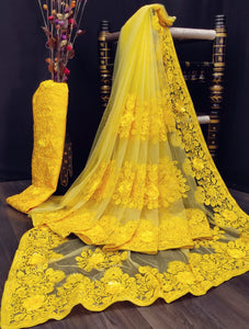 Amazeballs Yellow Color Nylon Net Fancy Embroidered Stone Applique Work Designer Saree Blouse