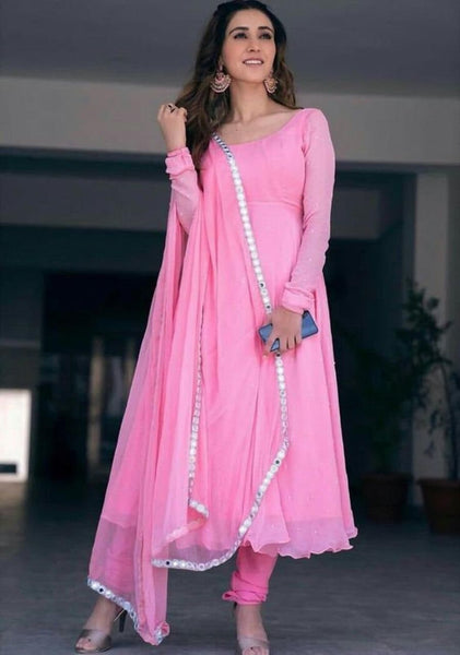 Refreshing Pink Color Georgette Casual Wear Salwar Suit For Women