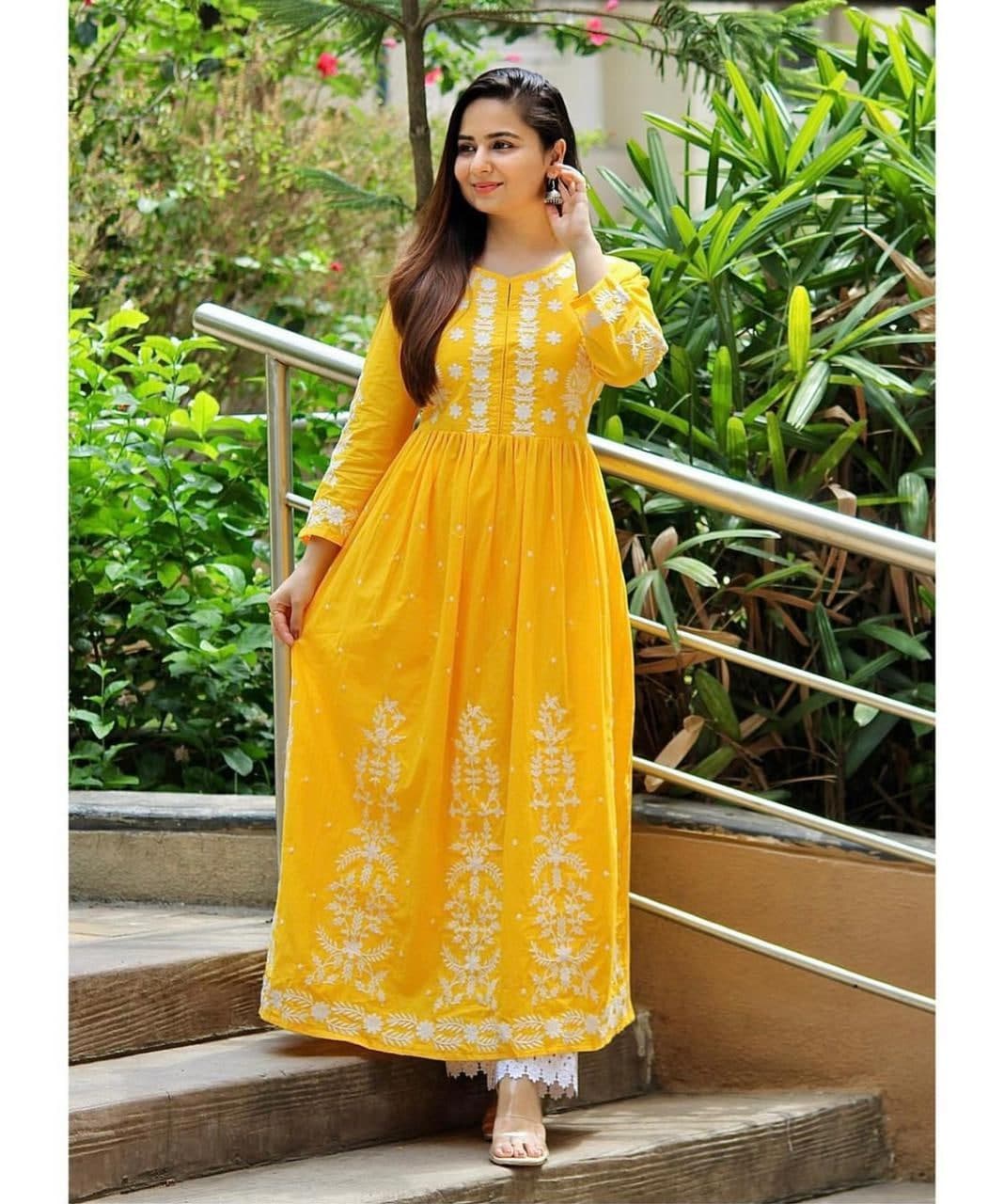 Blooming Yellow Color Ready Made Cotton Moti Work Kurti Pent
