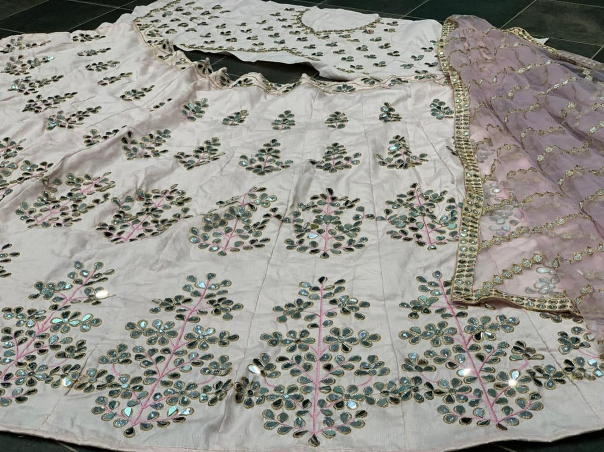 Party Wear Classic Peach Color Silk Embroidered Work Lehenga Choli