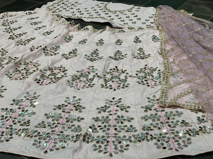 Party Wear Classic Peach Color Silk Embroidered Work Lehenga Choli