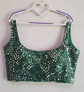 Fab Dark Green Ready Made Fentam Silk Real Mirror Led Stone Hand Work Beautiful Wedding Wear Blouse