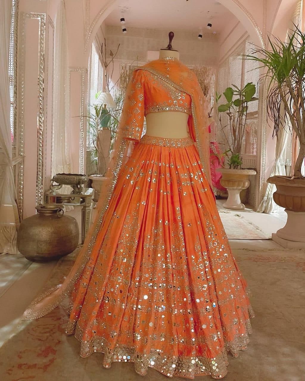 Orange Color Taffeta Silk Embroidered Work Lehenga Choli