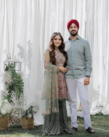 Amazaballs Sea Green Color Embroidered Work Georgette Sharara Suit For Festive Wear