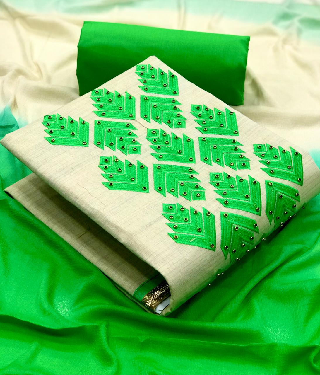 Green Color Party Wear Cotton Fancy Work Salwar Kameez