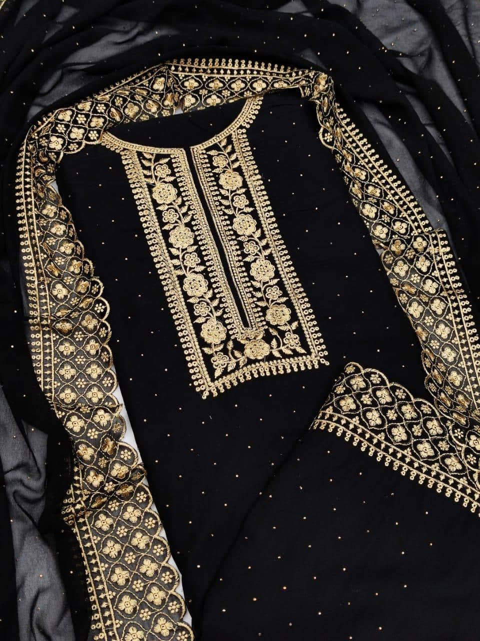 Engrossing Black Color Georgette Multi Embroidered Work Salwar Suit