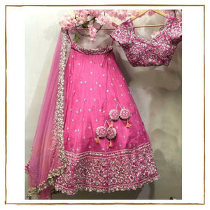 Adorable Pink Color Satin Silk Embroidered Work Wedding Wear Lehenga Choli