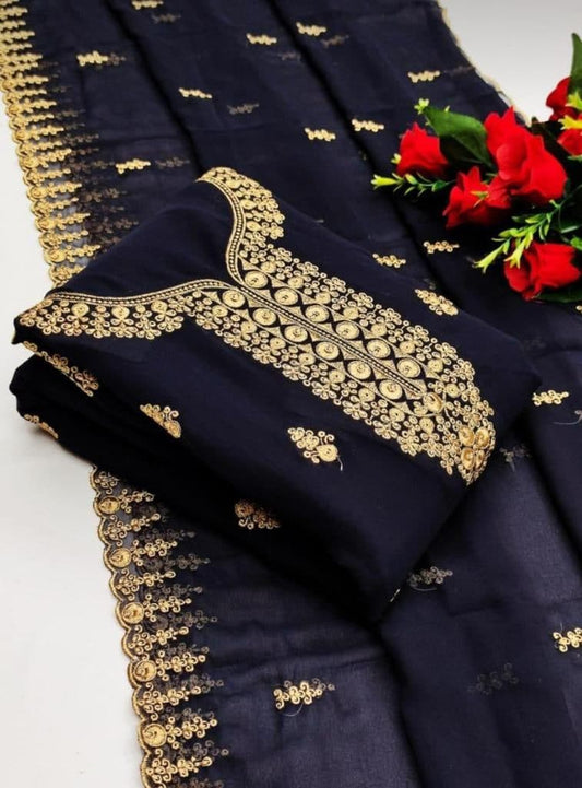 Flaunt Blue Color Multi Work Designer Casual Wear Georgette Salwar Suit