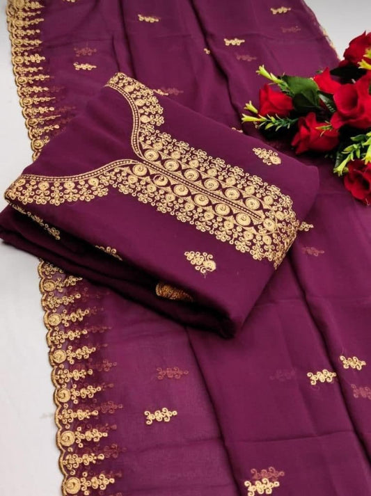 Elegant Wine Color Occasion Wear Georgette Multi Work Salwar Suit