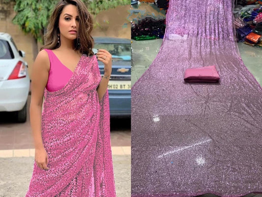 Light Pink Color Party Wear Sequence Ton To Ton Embroidered Work Fancy Net Designer Saree Blouse