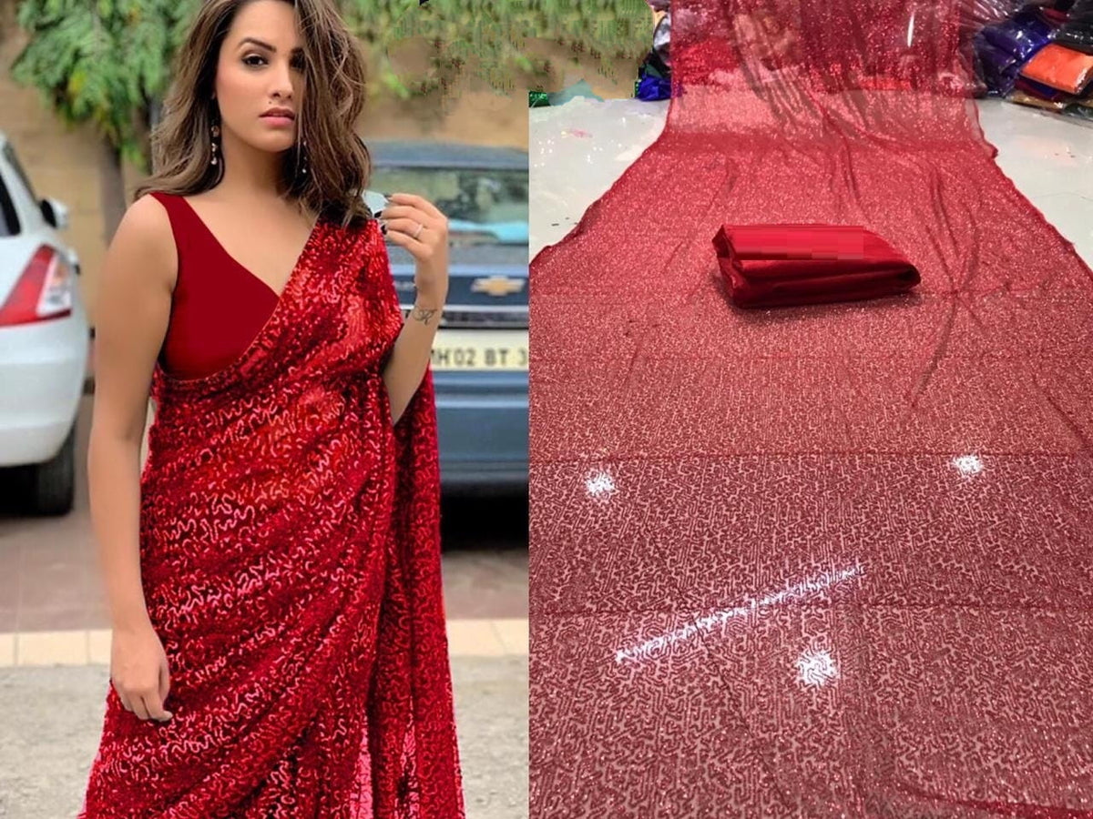 Red Color Party Wear Sequence Embroidered Designer Ton To Ton Work Designer Saree Blouse