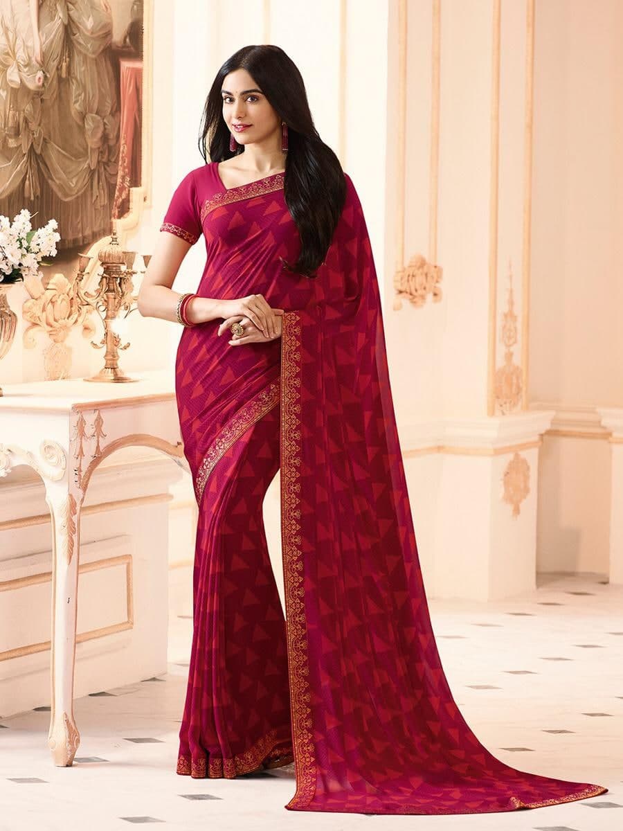 Party Wear Magenta Color Printed Georgette Designer Saree Blouse