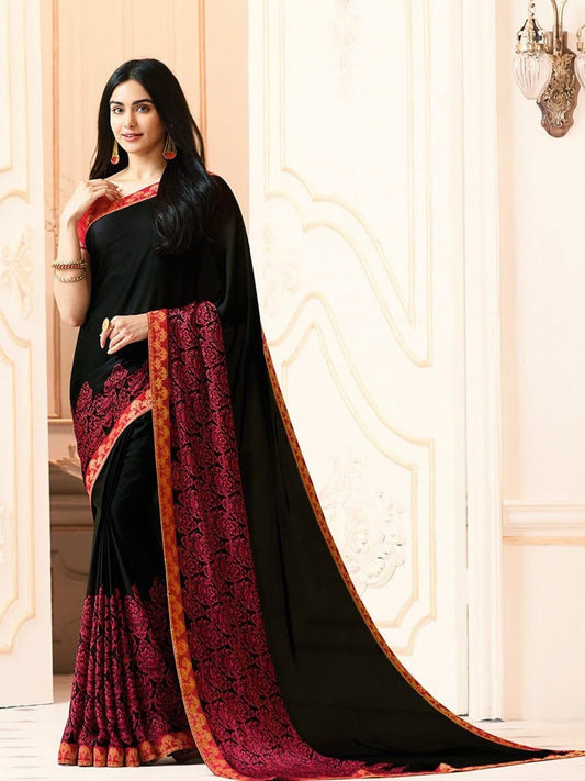 Black Color Printed Function Wear Georgette Saree Blouse
