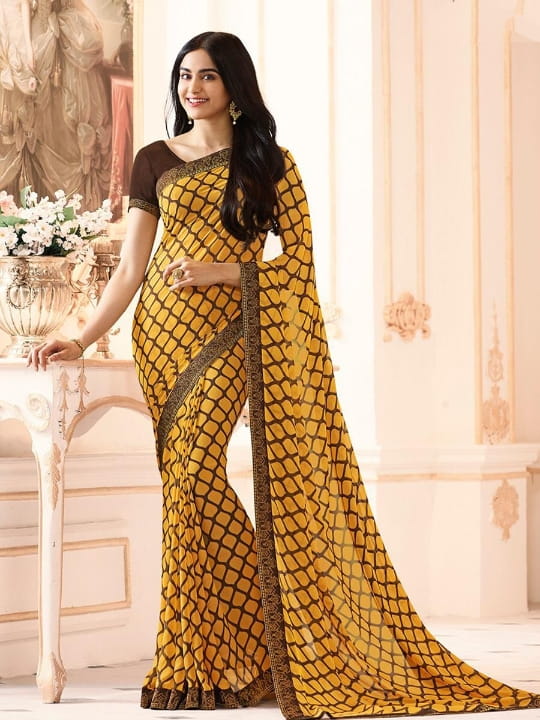 Gorgeous Mustard Color Casual Wear Georgette Printed Saree Blouse For Ladies