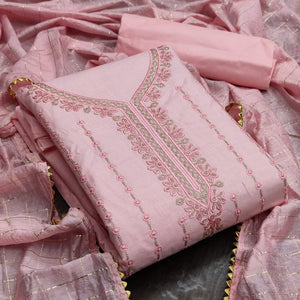 Thrilling Pink Color Sequence Work Designer Cotton Salwar Suit For Women