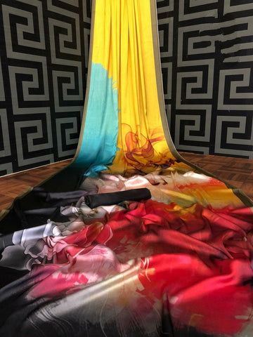 Yellow Color Festival Wear Sana Silk Digital Printed Designer Saree Blouse