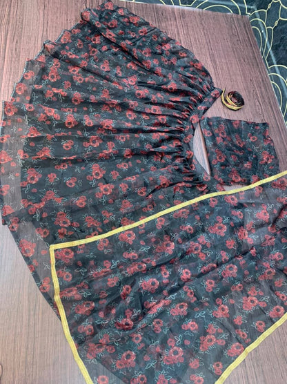 Excellent Black Color Digital Printed Organza Lehenga Choli For Occasion Wear