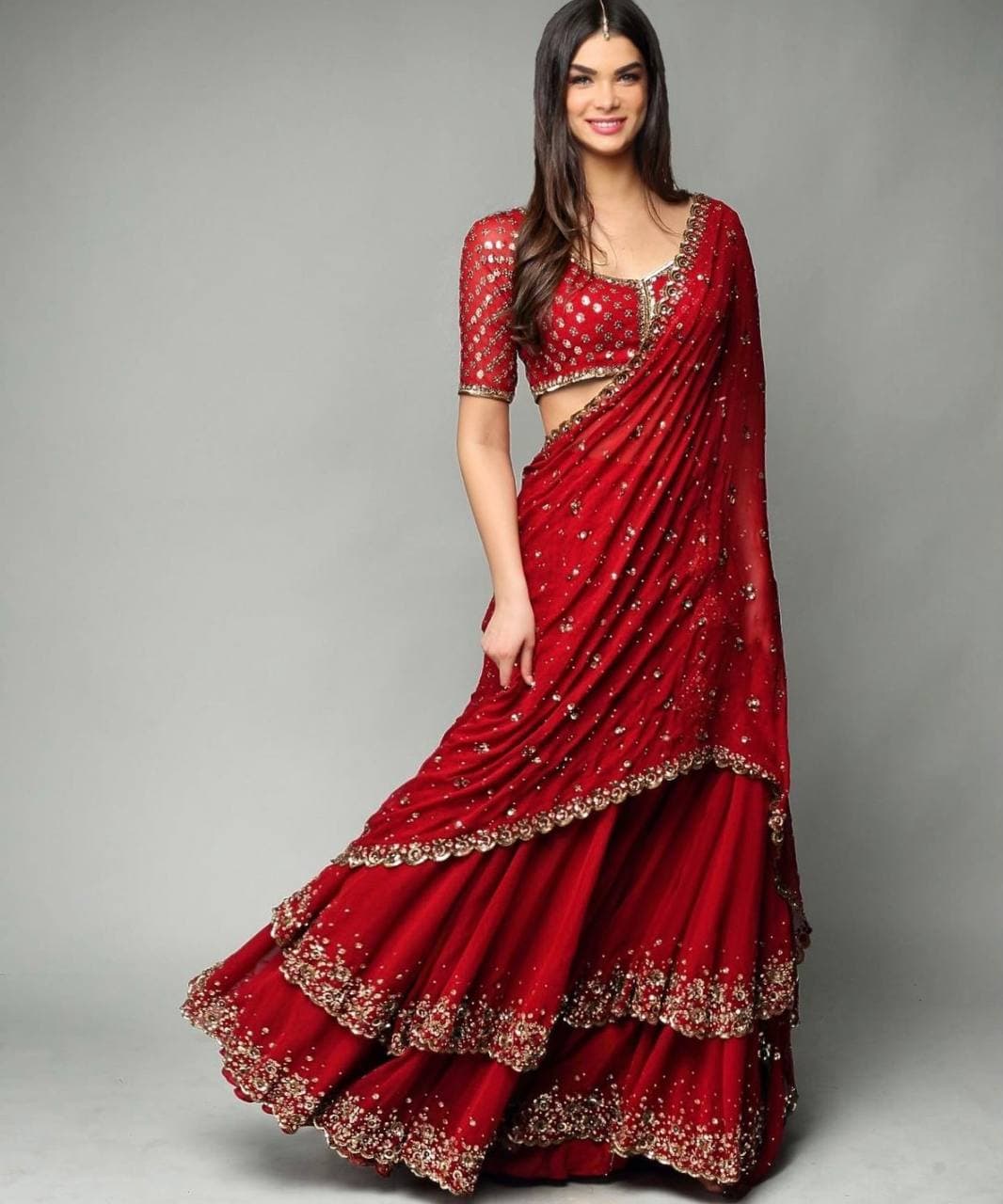 Party Wear Red Color Dashing Georgette Sequence Work Lehenga Choli