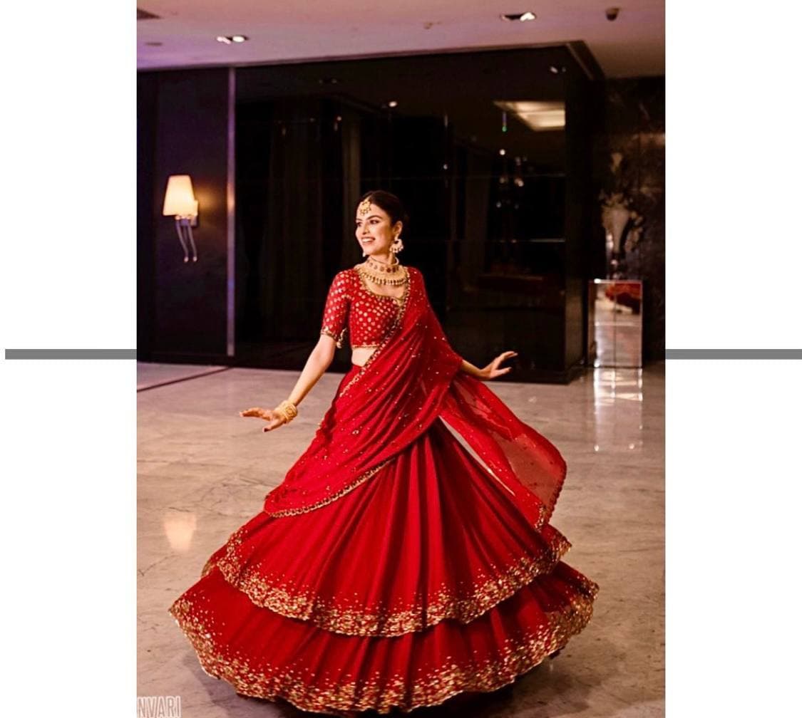 Party Wear Red Color Dashing Georgette Sequence Work Lehenga Choli