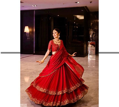 Party Wear Red Color Dashing Georgette Sequence Work Lehenga Choli
