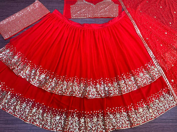 Party Wear Red Color Dashing Georgette Sequence Work Lehenga Choli