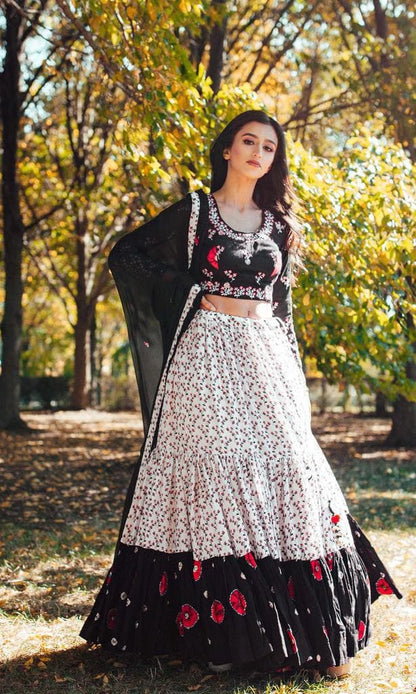 Stylish Black Color Function Wear Printed Crape Lehenga Choli
