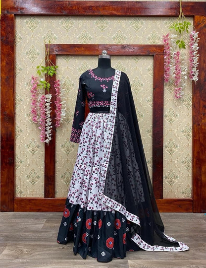 Stylish Black Color Function Wear Printed Crape Lehenga Choli