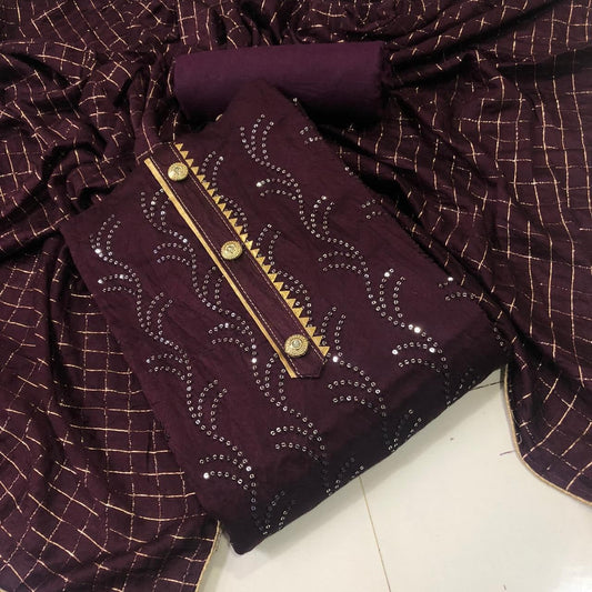 Delightful Wine Color Chanderi Sequence Work Salwar Suit For Women