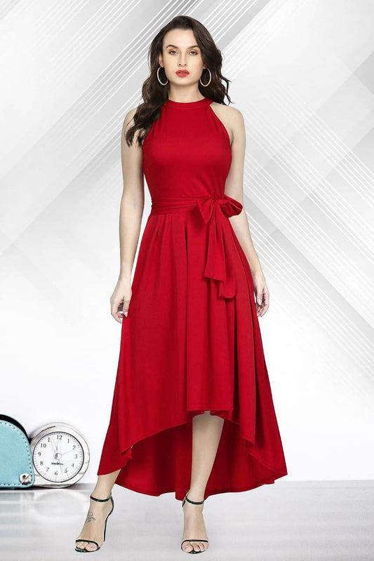Red Color Festive Wear Full Stitched Rayon Designer Western Gown