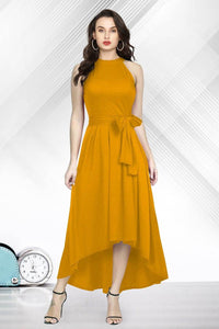 Mustard Color Occasion Wear Ready Made Western Rayon Plain Design Gown
