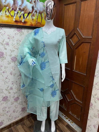 Gorgeous Light Blue Color Party Wear Cotton Silk Salwar Suit For Women