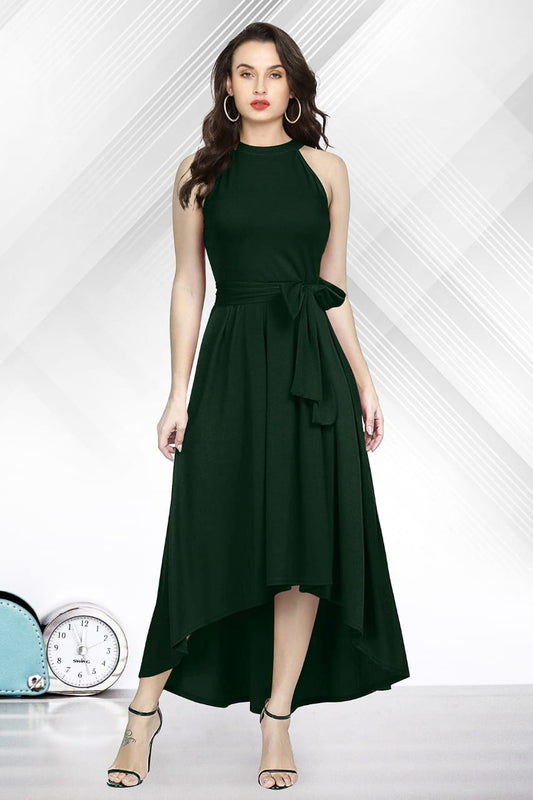 Party Wear Dark Green Color Full Stitched Western Plain Designer Rayon Gown