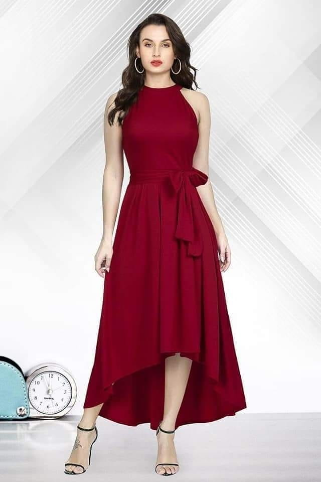 Maroon Color Designer Western Wear Rayon Plain Design Ready Made Gown