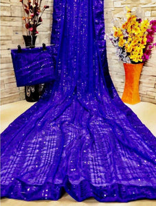 Royal Blue Color Wedding Wear Full Sequence Work Designer Georgette Designer Saree Blouse