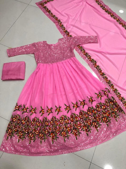 Captivation Pink Color Wedding Wear Sequence Stone Work Georgette Suit