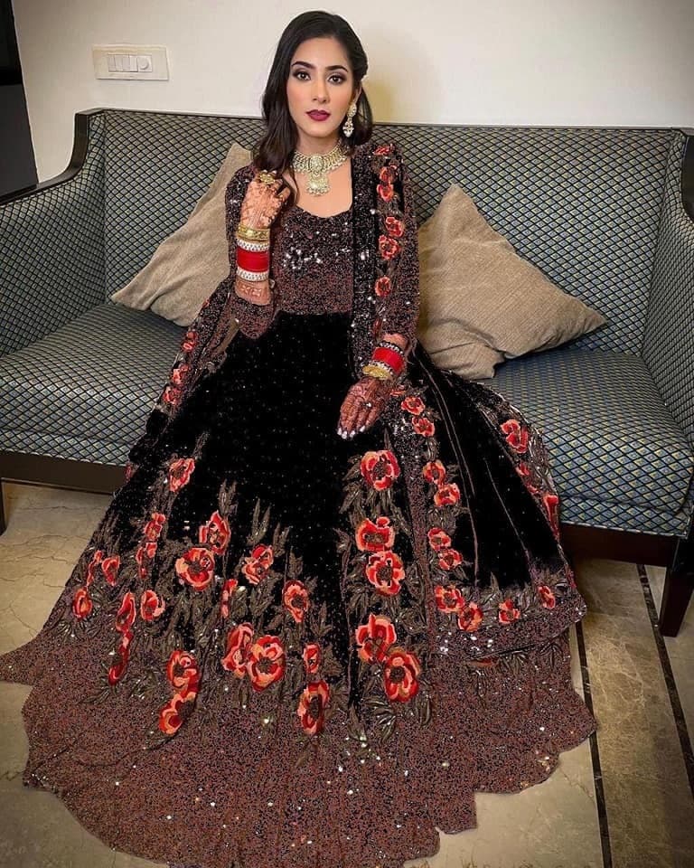 Tremendously Black Color Party Wear Georgette Stone Sequence Work Salwar Suit Design