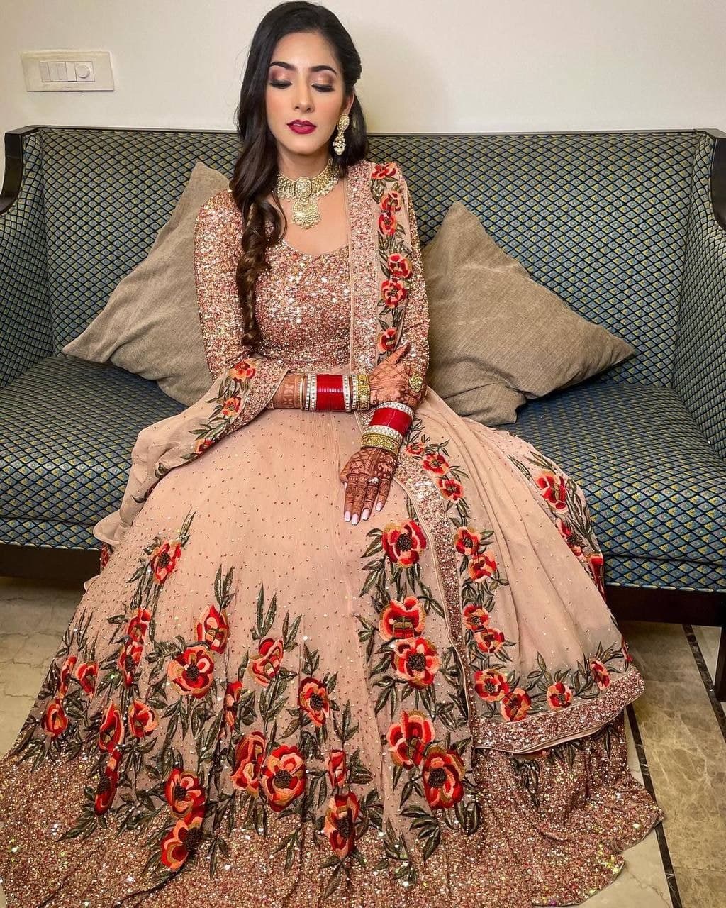 Desirable Peach Color Festival Wear Sequence Embroidered Work Salwar Suit For Ladies