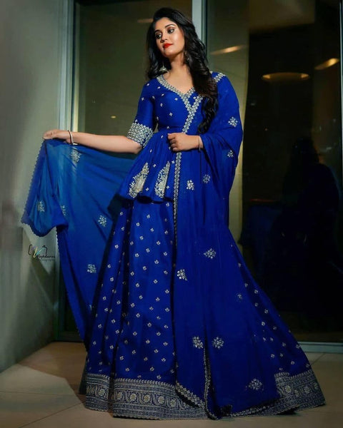Delightful Royal Blue Color Festive Wear Georgette Embroidered Work Lehenga Choli