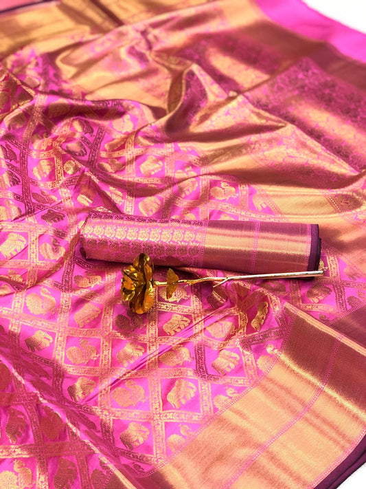 Pink Color Party Wear Banarasi Silk Designer Minakari Butta Jacquard Work Designer Saree Blouse