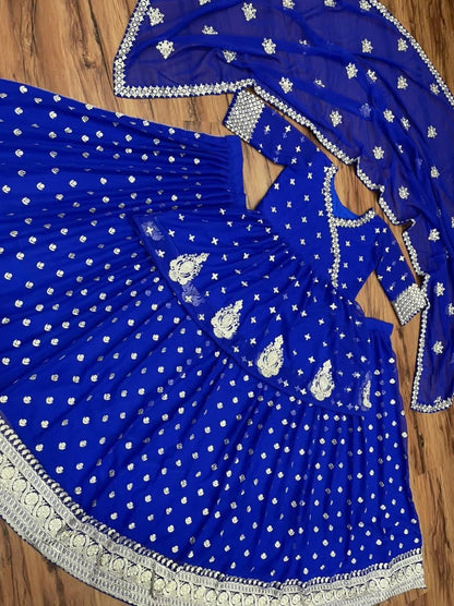 Delightful Royal Blue Color Festive Wear Georgette Embroidered Work Lehenga Choli