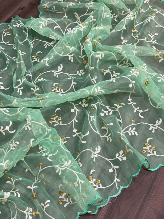 Admiring Sea Green Color Party Wear Organza Multi Thread Work Saree Blouse