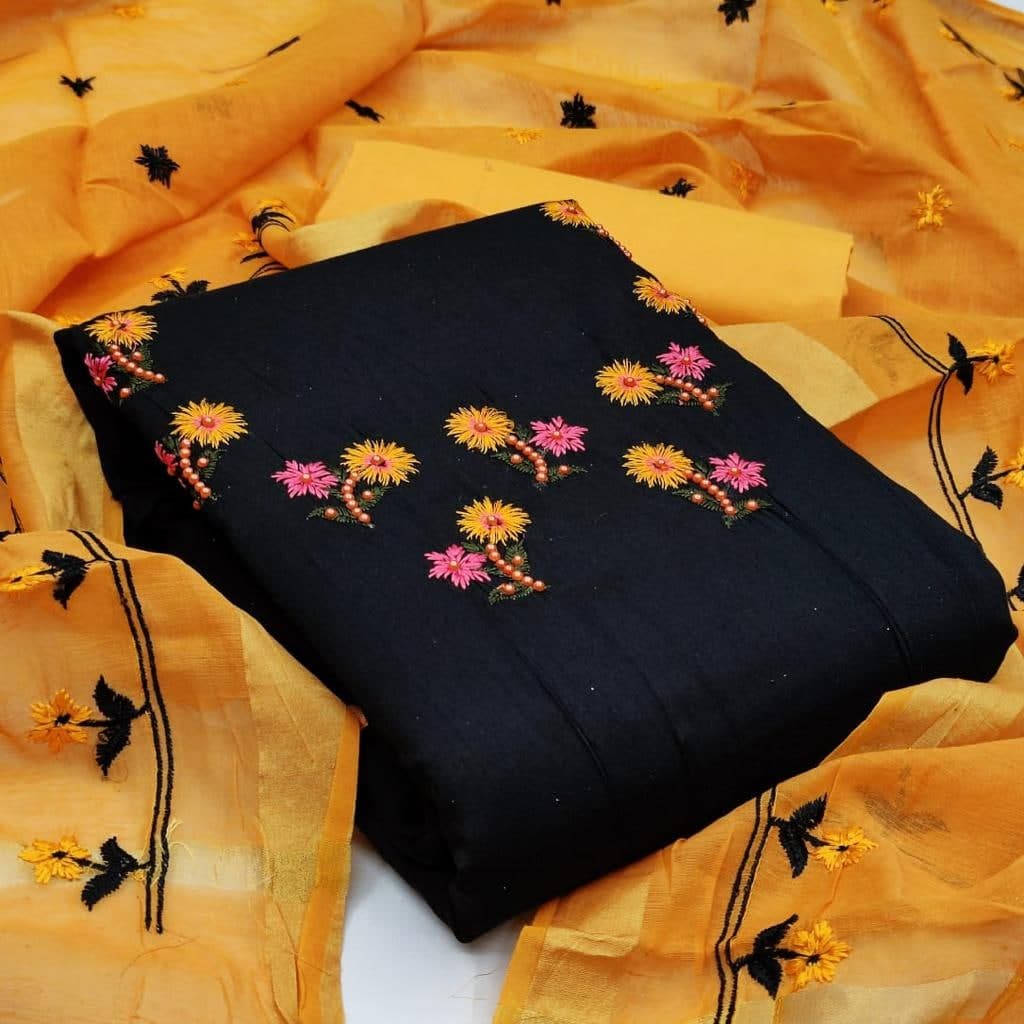 Sensational Black Color Cotton Hand Work Salwar Suit For Party Wear
