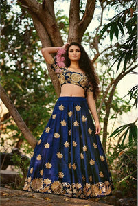 Navy Blue Color Wedding Wear Diamond Silk Designer Embroidered Work Latest Design Lehenga Choli