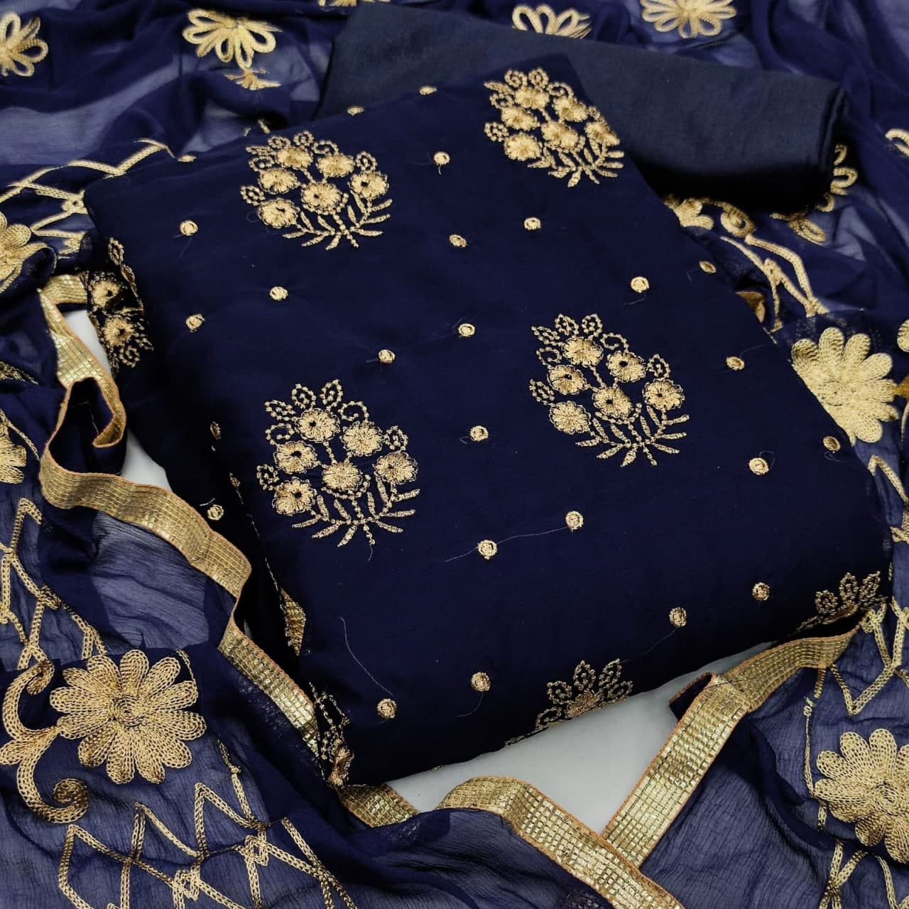 Prodigious Blue Color Designer Embroidered Work Georgette Salwar Suit