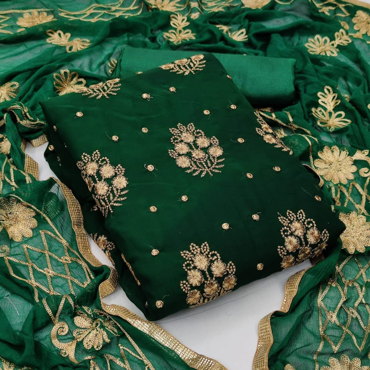 Navy Green Color Georgette Embroidered Work Salwar Suit For Ladies