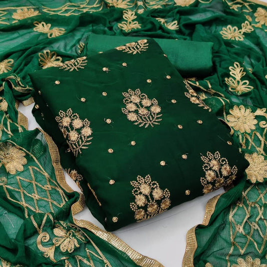 Navy Green Color Georgette Embroidered Work Salwar Suit For Ladies