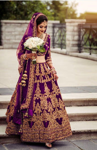 Violet Color Fancy Coding Embroidered Work Occasion Wear Velvet Latest Design Lehenga Choli