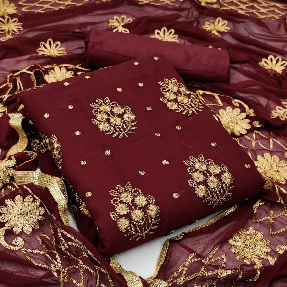 Sublime Maroon Color Function Embroidered Work Georgette Salwar Suit