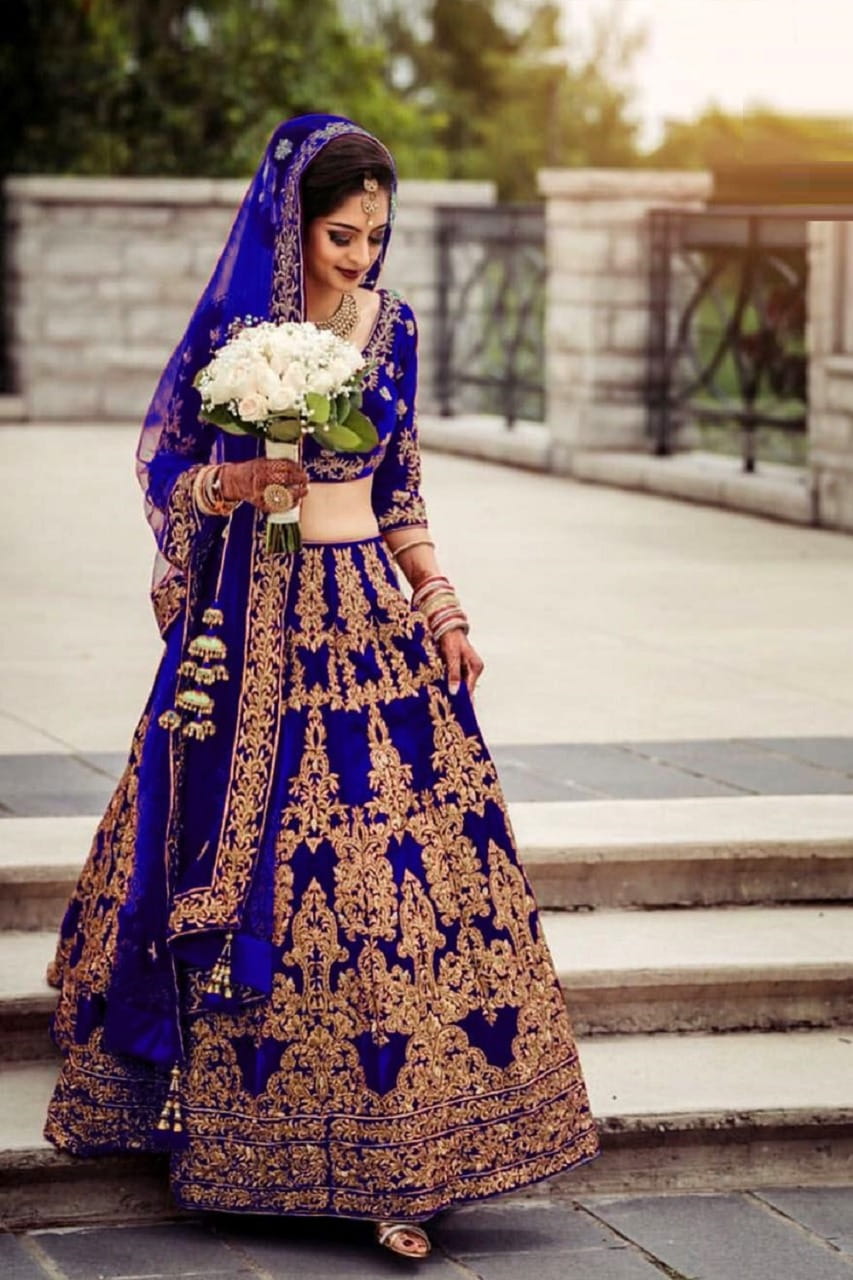 Royal Blue Color Designer Coding Embroidered Work Velvet Latest Design Lehenga Choli