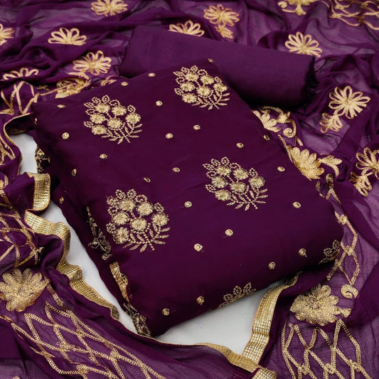 Classic Wine Color Function Wear Embroidered Work Georgette Salwar Suit